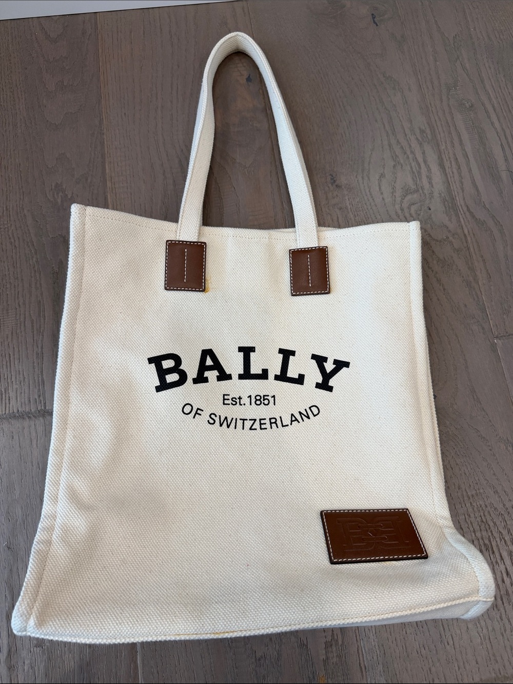 Bally Cream Canvas Tote with Brown Leather Accents